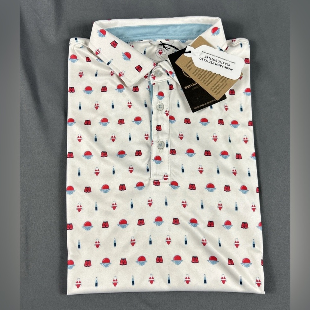 Swannies Golf Shirt Polo Quaid Print Medium White Polyester